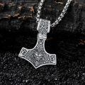 wholesale 925 Sterling Silver Wolf Head Mjolnir Pendant Thor's Hammer Necklace for Men Norse Viking -0-3