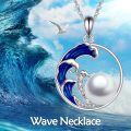 wholesale 925 Sterling Silver Pearl Wave Ocean Jewelry Necklace Pendant for Women Gifts-0-4
