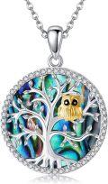 wholesale 925 Sterling Silver Tree of Life Owl Pendant Necklace with Abalone Shell and Cubic Zirconia Gifts for Women-0-0