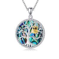 wholesale 925 Sterling Silver Tree of Life Owl Pendant Necklace with Abalone Shell and Cubic Zirconia Gifts for Women-Owl