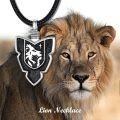 wholesale 925 Sterling Silver Black Enamel Shield Lion Head Pendant Leather Chain Necklace-0-5
