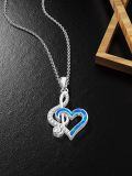 wholesale 925 Sterling Silver Blue Opal & Zirconia Heart Music Note Pendant Necklace - Adjustable 18-20 Chain-0-5
