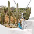 wholesale 925 Sterling Silver Turquoise Bohemian Cactus Pendant Necklace for Women Girls Gifts-0-4
