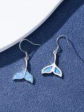 wholesale 925 Sterling Silver Blue Opal Whale Tail Dangle Drop Earring Beach  for Women Girls-0-2