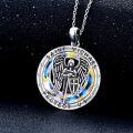 wholesale 925 Sterling Silver Oxidized Saint Michael Archangel Crystal Pendant Necklace-0-10
