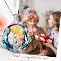 wholesale S925 Sterling Silver & Blue Crystal Sunflower Mother Necklace for Mom Grandma Gift-0-2