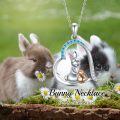 wholesale 925 Sterling Silver Blue Crystal Heart Rabbit Family Pendant Necklace for Women Girls  48cm Chain Length-0-3