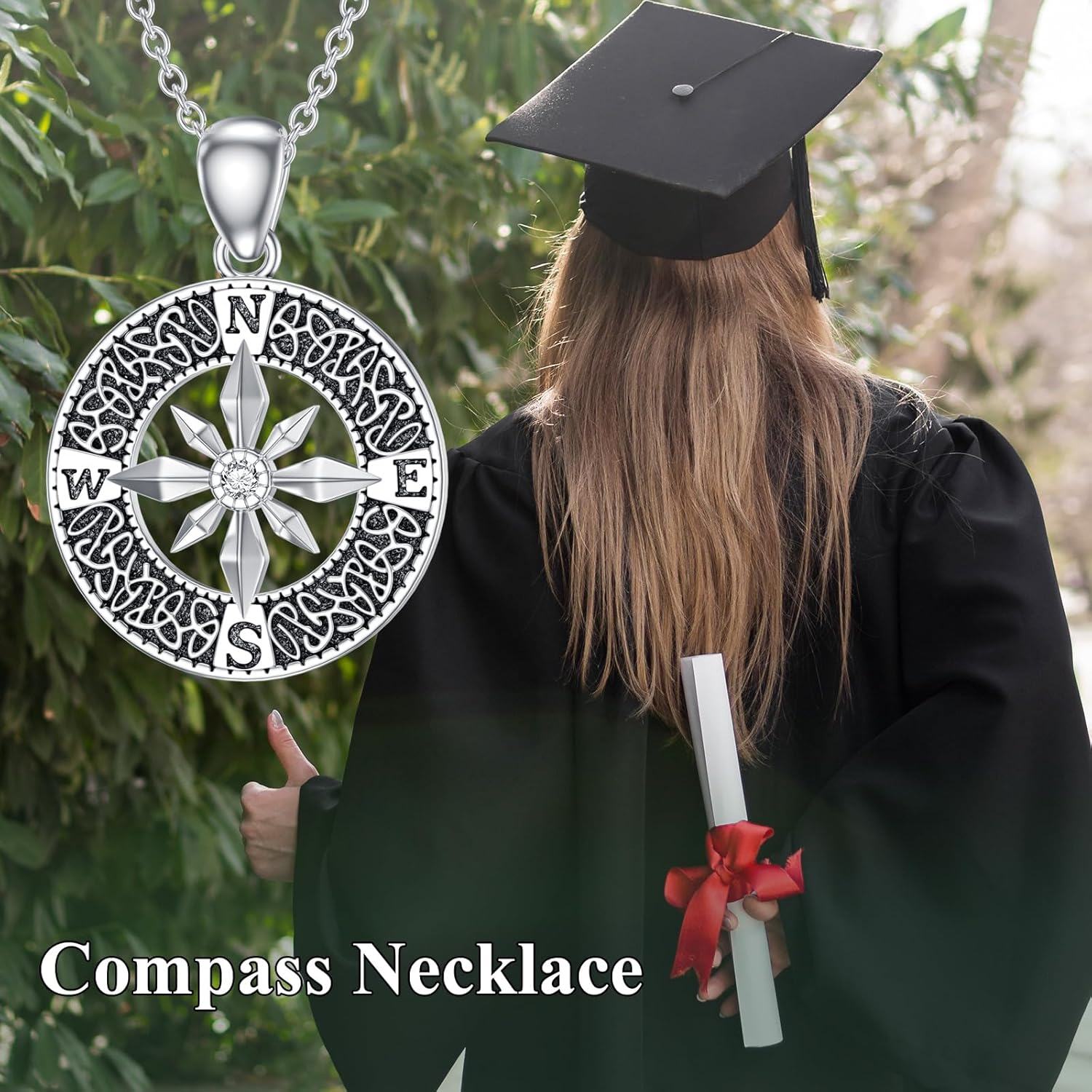 wholesale 925 Sterling Silver Round Compass Pendant with Cubic Zirconia and Moonstone - 925 Sterling Silver Jewelry for Women-0-4