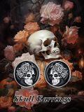 wholesale 925 Sterling Silver Gothic Skull Rose Stud Earrings for Men Women Black Enamel Leverbacks 4G-0-3