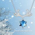wholesale 925 Sterling Silver 925 Blue Crystal Snowflake Deer Antler Pendant Necklace for Women and Girls-0-2