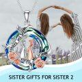wholesale 925 Sterling Silver Blue Crystal Rose Flower Sisters Forever Pendant Necklace-0-1