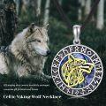 wholesale 925 Sterling Silver Round Abalone Shell Gold Viking Wolf Pendant Necklace-0-3