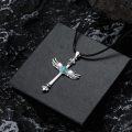 wholesale 925 Sterling Silver Winged Turquoise Cross Pendant Necklace for Women-0-4