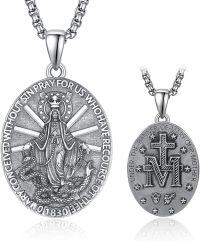 wholesale Sterling Silver Patron Saint Medal Amulet Necklace for Men 2 5mm 22 +2 Chain-99-Miraculous Medal