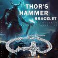 wholesale 925 Sterling Silver Nordic Jewelry - Thor's Hammer and Vegvisir Compass Charm Bracelet  for Men-0-5