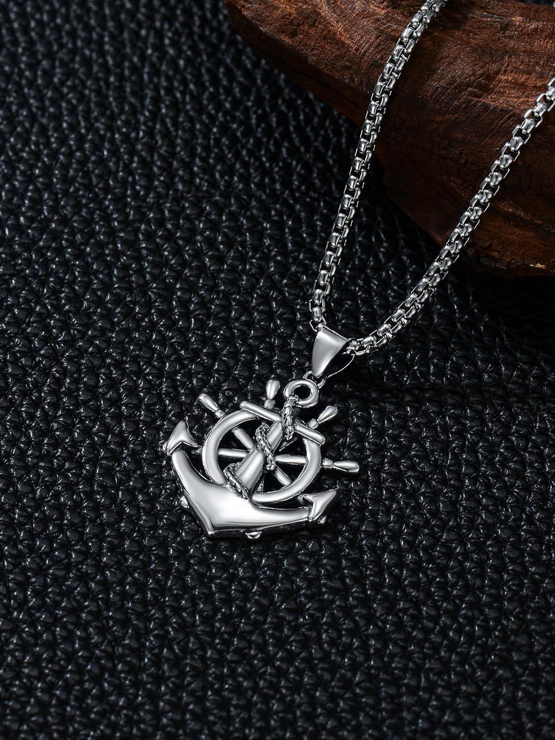 Sterling Silver Navy Rope Anchor Pendant Necklace for Men Women-0-4