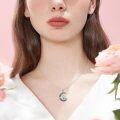 wholesale 925 Sterling Silver Moon Howling Wolf Pendant Necklace with Gemstone s for Women Girls-0-4
