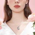 wholesale 925 Sterling Silver Moon Howling Wolf Pendant Necklace with Gemstone s for Women Girls-0-4