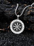 wholesale 925 Sterling Silver Norse Vegvisir Compass & Tree of Life Pendant Necklace  with Wolf Head and Mjolnir Charm-0-3