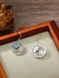 wholesale 925 Sterling Silver Blue Enamel Flower and Butterfly Dangle Drop Earrings for Women's Gifts-0-2