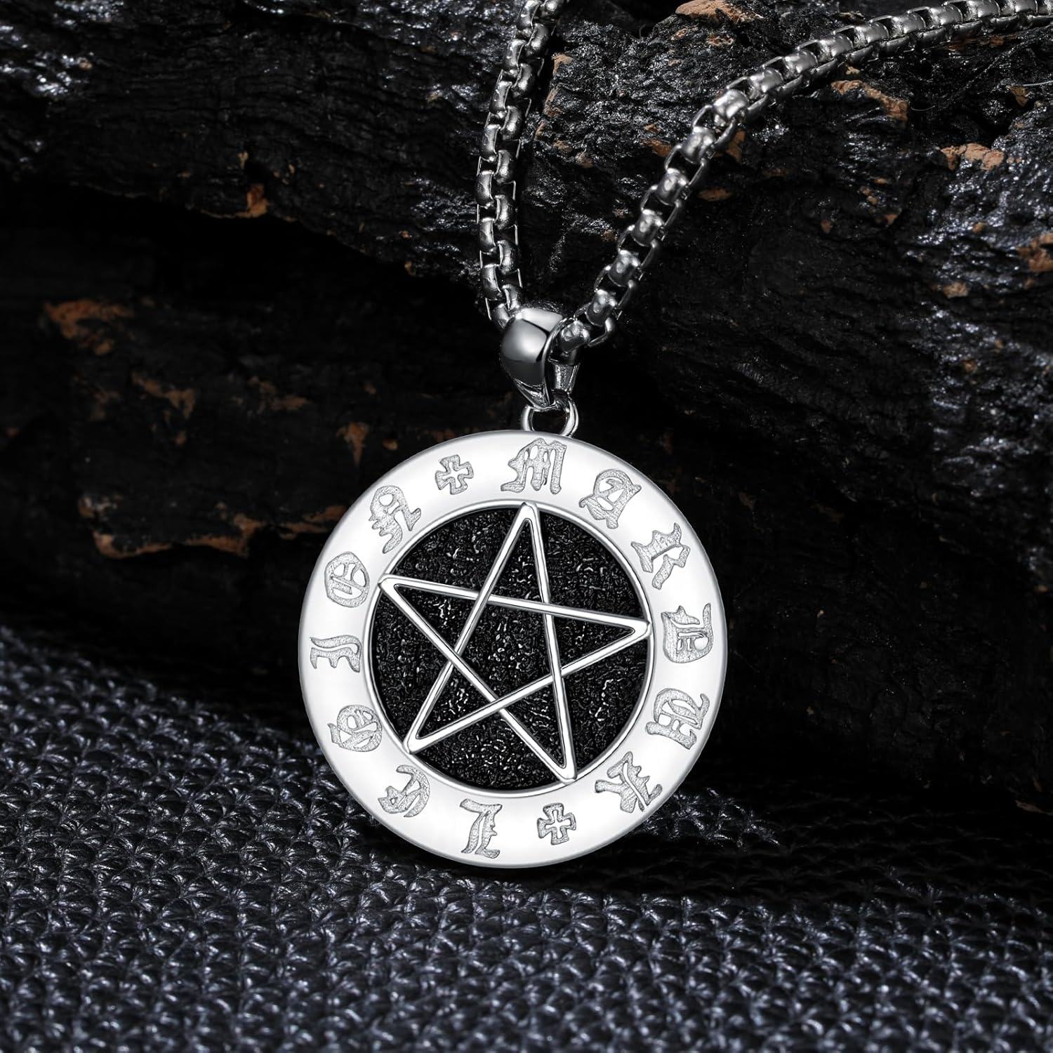 Sterling Silver Pentagram Necklace Pentacle Pendant for Men Women-0-3