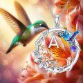wholesale 925 Sterling Silver Hummingbird & Flower Initial Pendant Necklaces for Women Girls Gifts Alphabet Jewelry Letter A Charm Chain Accessories (Silver)-0-5