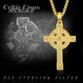 wholesale Gold 925 Sterling Silver Celtic Cross Pendant on Rolo Chain - Irish Knot Protection Jewelry for Men (24)-0-5