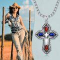 wholesale 925 Sterling Silver with Red Onyx & Blue Lapis Lazuli Southwest Cross Necklace for Women-0-2