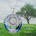 wholesale 925 Sterling Silver Viking Tree of Life Pendant Necklace with Blue Crystal Circle for Women/Men-0-4