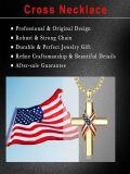 wholesale Gold 925 Sterling Silver American Flag Cross Pendant Necklace  for Men & Women - Protection Amulet Religious Gift w/ 24 Rolo Chain (Gift Included)-0-2