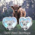 wholesale 925 Sterling Silver Heart-Shaped Highland Cow Stud Earrings with Enamel Finish and Hypoallergenic Backs-0-4
