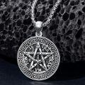 wholesale 925 Sterling Silver Pentagram Pendant Necklace with Greek Key Pattern and Hebrew Symbols for Men's Religious Protection Jewelry-0-2