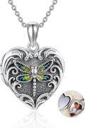 wholesale 925 Sterling Silver Heart Dragonfly Photo Frame Pendant Necklace for Women Wife Girlfriend-0-0