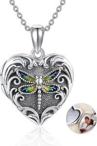 wholesale 925 Sterling Silver Heart Dragonfly Photo Frame Pendant Necklace for Women Wife Girlfriend-Heart dragonfly