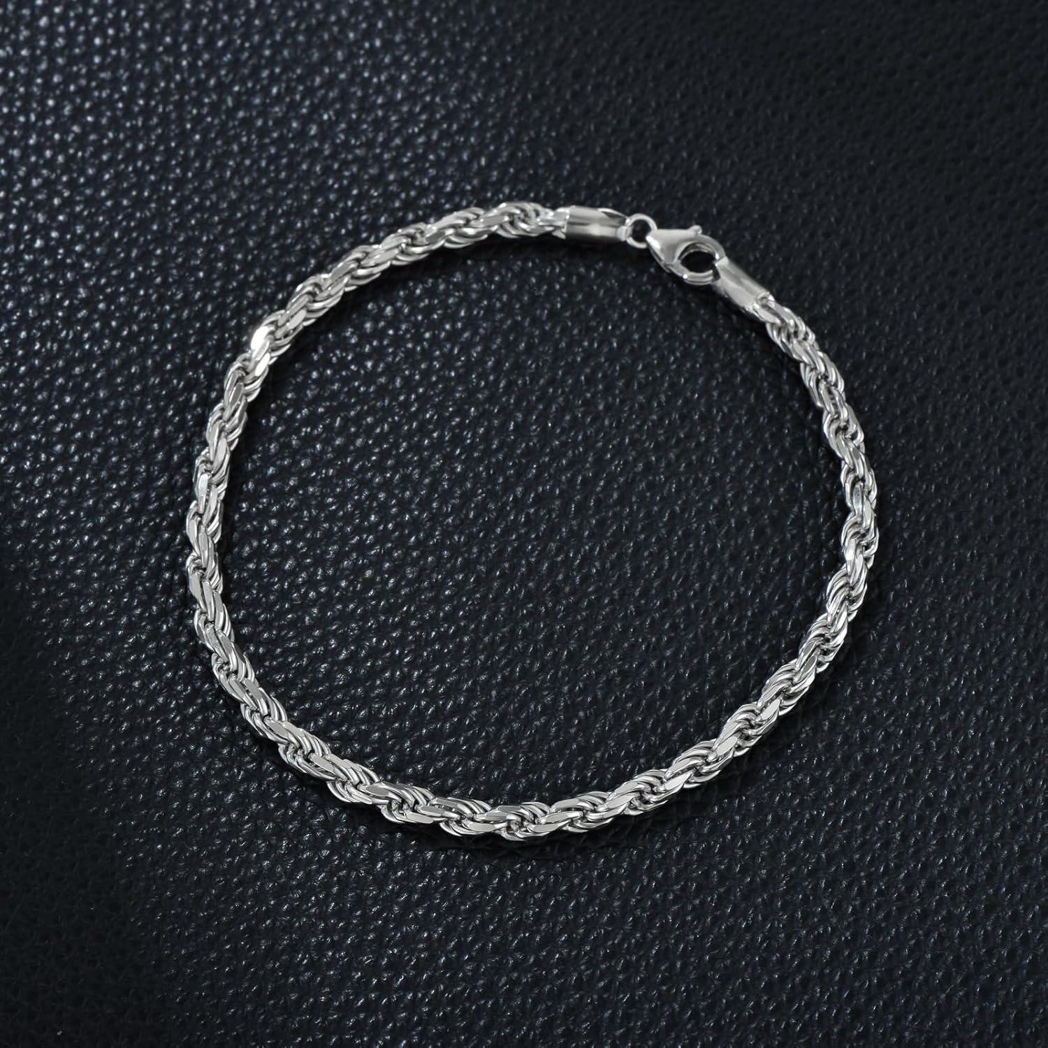 Sterling Silver Rope Chain Bracelet 2mm 4mm Lobster Clasp Italy 6 5 8 -0-3