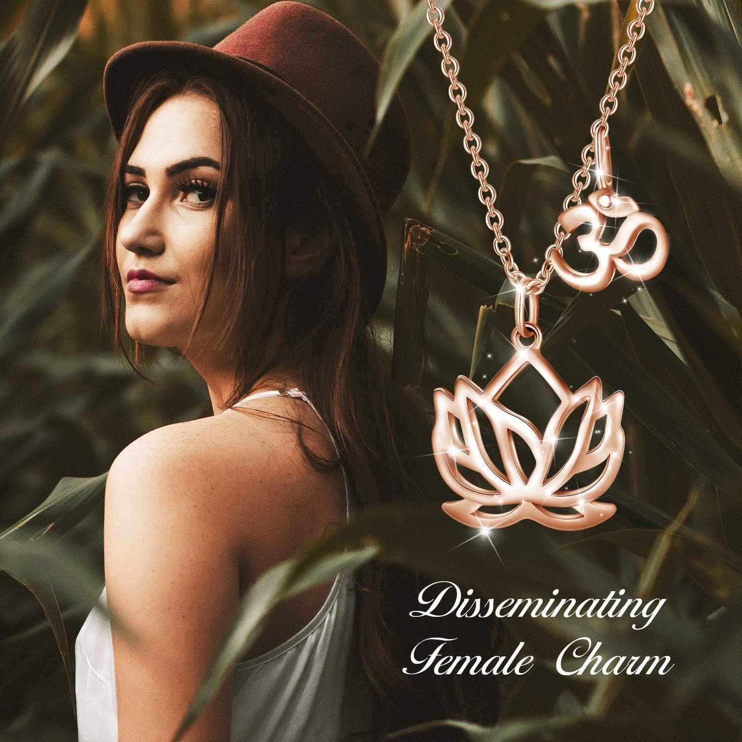 925 Sterling Silver OM Lotus Sideways Pendant Necklace w/ Inspirational Quote Gift Card for Women & Girls' Birthdays-0-5