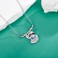 wholesale 925 Sterling Silver Sloth Pendant Necklace with Blue Heart Cute Animal  for Women Men-0-2
