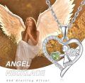 wholesale 925 Sterling Silver Green Tourmaline Heart Angel Pendant Necklace for Women Girls Gifts-0-5