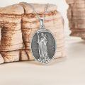 wholesale 925 Sterling Silver Santa Muerte Saint Death Skull Scythe Oval Pendant Necklace-0-2