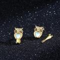 wholesale 925 Sterling Silver Gold Plated Cute Owl Heart Blue Opal Stud Earrings-0-1