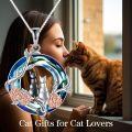 wholesale Sterling Silver Blue Crystal Cat Necklace for Women Mom Birthday Gift-0-1