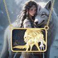 wholesale 925 Sterling Silver & Lapis Lazuli Rectangular Wolf Pendant Necklace with Girl Charm-0-3