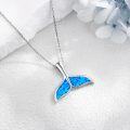 wholesale 925 Sterling Silver Blue Opal Whale Tail Pendant Necklace for Women Girls  45cm Chain Length-0-3