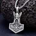 wholesale 925 Sterling Silver Viking Thor's Hammer Mjolnir Pendant Necklace with Raven Design and Valknut Symbol for Men & Women-0-3
