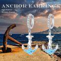 wholesale 925 Sterling Silver Turquoise Anchor Dangle Hoop Earrings for Women Minimalist Hypoallergenic Summer -0-5