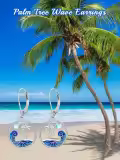 TOUPOP Sterling Silver Moonstone Palm Tree Wave Leverback Ocean Beach Earrings-0-5