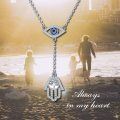 wholesale 925 Sterling Silver Evil Eye Hamsa Hand Lariat Necklace with Blue and White CZs Protection Amulet  for Women-0-5