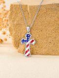 wholesale 925 Sterling Silver USA Flag Cross Pendant Necklace with Chain 4-Leaf Clovers Design-0-4