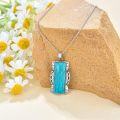 wholesale 925 Sterling Silver Rectangle Turquoise Stone Pendant Necklace for Women - Vintage Boho Style  48cm Chain Length-0-2