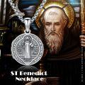 wholesale 925 Sterling Silver Saint Benedict Photo Locket Necklace with Chain and Cross Charm for Men & Women-0-1